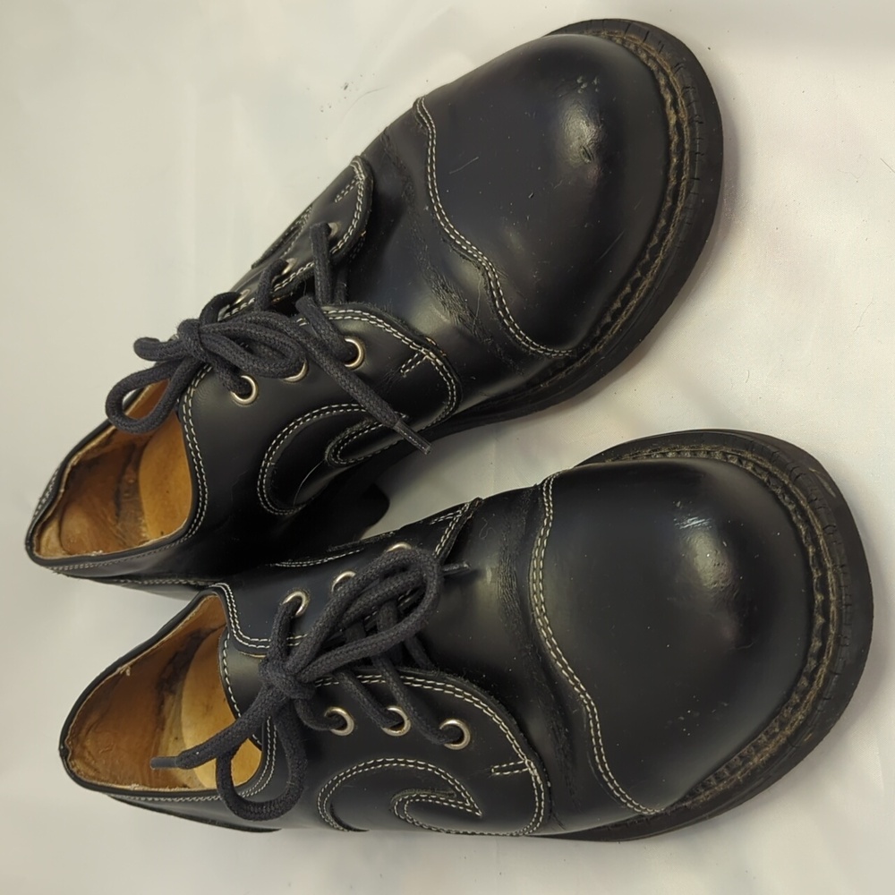 John Fluevog Black Leather Oxford Derby Swirl Lace Up Shoes